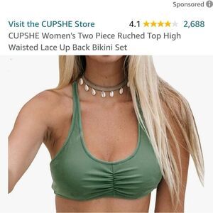 CUPSHE Women's Ruched Top Lace Up Back Bikini New In package medium